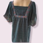 Entro dark teal embroidered peasant blouse Photo 1