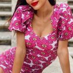 ZARA Floral Balloon Sleeve Dress Smocked Puff Princess Pink Sweetheart Bust Mini Photo 5