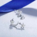 18K White Gold Plated Moon Stars Dangle Drop Earrings Silver Photo 2