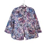 Basic Editions Paisley Boho 3/4 Sleeve Button Down Dress Shirt Work Wear Sz XL Blue Photo 0