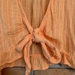 American Eagle AE V-Neck Lace Boho Tie-Front Ruffle Trim Cropped Blouse Orange Photo 2