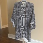 Hinge  Open Cardigan Cotton Art Deco Fringe Navy Ivory XS / Small Photo 2