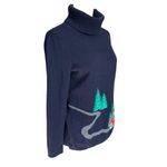 Talbots  Petites dark blue long sleeve pullover turtleneck Christmas sweater SP Photo 1