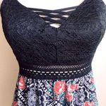 Black & Red Floral Babydoll Top w/ Black Lace Bust & Empire Waist, Sz. XS Photo 0