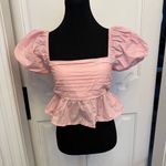 Altar'd State Altar’d State Cropped Puff Sleeve Stretchy Midrift Top Shirt Ruffles Pink NWOT Photo 1