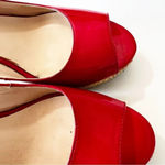 Franco Sarto Sarah Red Faux Patent Rattan Wedge Peep Toe Sandal Women’s Size 8.5 Photo 4