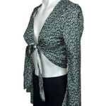SheIn Green Floral Print Tie Front V Neck Flare Bell Sleeve Crop Top Blouse XS Photo 1