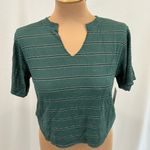 BP  Split‎ Neck Ribbed Short Sleeve Crop Top in Green Trekking Bella Stripe Photo 1