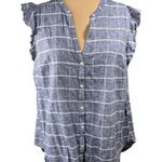 Old Navy Cap Sleeve Blouse Blue White Linen Blend XL Extra Large Ruffle Photo 0