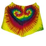 Re-Paved Cut & Sew Garments Unisex Rainbow Tie Dye Shorts – “We’re Here to Love You” Graphic – Made in USA (L) Photo 1