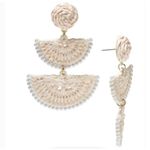 ON 34th Off White Stone Beading Boho Woven Raffia Drop Earrings Photo 1