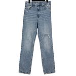 H&M Vintage Straight High Waist Coupe Droite Retro Jeans Raw Frayed Hem 6 Blue Photo 13