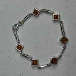 Amber & 925 Sterling Silver Bracelet 7" Fine Jewelry Women's Link Design Photo 5