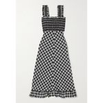Ganni Smocked Maxi Midi Dress Black White Plaid Picnic Checked Fit and Flare 42 Photo 1