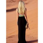 New 42POPS Boho Maxi Sleeveless Tank Dress Chevron Festival Sz Medium USA Made Black Photo 1