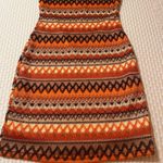 Orange and brown geometric print knit strapless dress boho and festival energy Photo 0