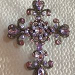 Vtge Pink & Lilac Rhinestone Cross Brooch Photo 0