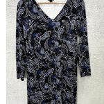 J.Jill Wearever Dress XS Black Blue Paisley‎ Stretch Modest Career Boho Retro Photo 0