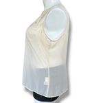Kenar Womens Sheer Blouse Tank Top Embroidered Floral Design Button Down Beige Photo 4