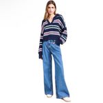 Free People Kennedy Striped Pullover Crop Sweater in Midnight Sail Combo, Large Photo 2
