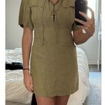Sandro  Women's Brown Army Green Linen Blend Linoa Shirt Dress Size 36 Photo 11