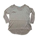 Free People  Beach Knit Long Sleeve Top Pink Tan Sz M boho hippie slouchy Photo 1