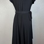 Vicky Tiel Womens Wrap Dress S Small Black Jersey Midi High Low Short Sleeve Photo 4