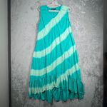 April Cornell Dress L Green Aqua Tie Dye Striped Ruffle Maxi Resort Beach Boho Size L Photo 1