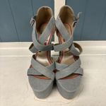 LuiChiny JAW DROPPER Light Denim Sandals Platforms women’s size 8.5 Chunky Heels Pink Photo 1