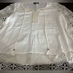Hale Bob  Ivory Crochet Boho Bell Sleeve Tassel Blouse Large Photo 5