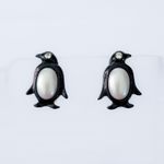 Vintage Avon Clip On Earrings Black Penguin with Pearlescent Center Photo 0