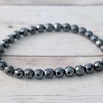 Dark Grey Stretch Bracelet with One Bead with Blue Gems Gray Photo 3