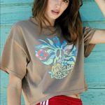 Free People  Brown Green Peace Love Floral Daydreamer Graphic Boxy Crop Top Sz S Photo 33