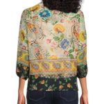 Fig and Flower Border Print Boho 3:4 sleeve blouse size Large Black Photo 2