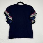 Stella & Dot  Blue Ruffled Sleeve Blouse Womens S Ric Rack Flutter Ruffled Boho Photo 5