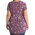 Full Moon Segura Short Sleeve Tie Waist Maternity Blouse Light Purple Floral 2X Size undefined Photo 1