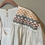 Free People Market Embroidered White V-Neck Tee Top Boho Flowy Medium Photo 6