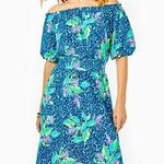 Lilly Pulitzer Camille Dress Formentera Turquoise XL Midi Floral Cheetah Puff Photo 0