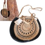 NEW Woven Moroccan HANDBAG 16” Round Crossbody Shoulder Purse Shanty Corporation Tan Photo 1