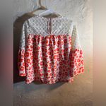 Coral White Pink Leopard Print Blouse sz M crochet flowy colorful bell sleeve Orange Size M Photo 8