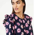 NWT Free Assembly Floral Long Sleeve Blouse Blue Size M Photo 0