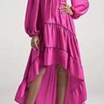 Venus Hi Low Ruffle Hot Pink Long Sleeve Puff Sleeve Dress Photo 0