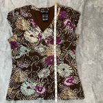 Style & Co Petite Brown Purple Floral Ruffle Short Sleeve V-Neck Top Size Medium Photo 9