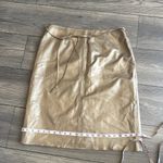 Margaret Godfrey Womens Gold Leather Skirt Size 12 Front Tie Raw Hem Lined EUC Photo 3