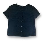 Theory  Floral Eyelet Short Sleeve Back Button Blouse Branna Black Size Small Photo 5