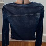 ZARA NWT denim print navy blue long sleeve top blouse, size S unique boho Photo 1