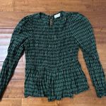 Universal Threads Green Plaid Balloon Sleeved Peplum Women's Top Photo 3