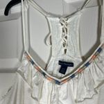 American Eagle Outfitters Women's Ivory Embroidered V-Neck Lace Up Back Tank M Photo 2