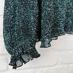 ZARA Sheer Ruffle Elastic Cuff Blouse Black Blue Print High Neck Long Sleeve L Photo 3