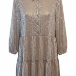 Maeve Anthropologie  Bettina Sequin Dress 1X EUC Taupe Tiered Shirt Mini Photo 0